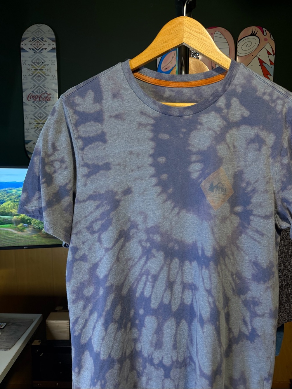 REI Men’s Custom Tie-Dye Blue & Gray Crew Neck T-Shirt
